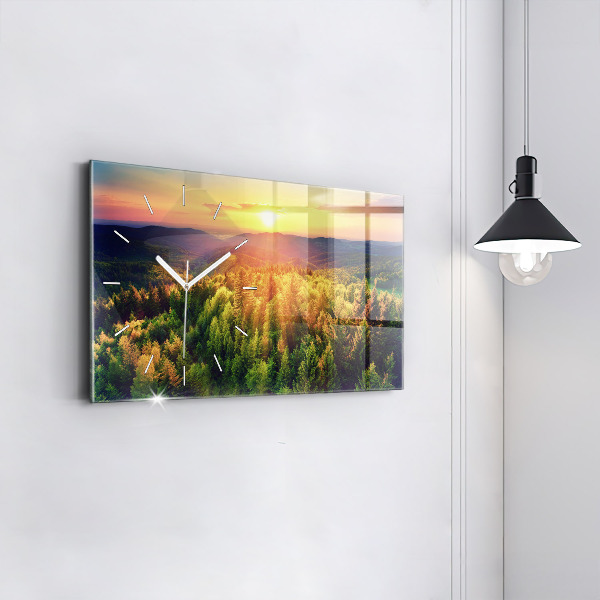 Horloge rectangulaire horizontale Coucher de soleil sur les collines