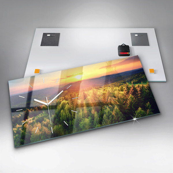 Horloge rectangulaire horizontale Coucher de soleil sur les collines