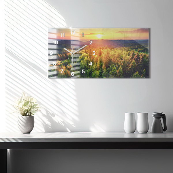 Horloge rectangulaire horizontale Coucher de soleil sur les collines