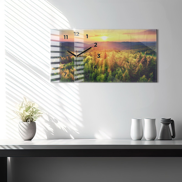 Horloge rectangulaire horizontale Coucher de soleil sur les collines