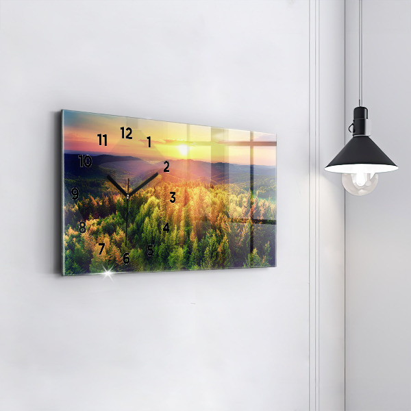 Horloge rectangulaire horizontale Coucher de soleil sur les collines