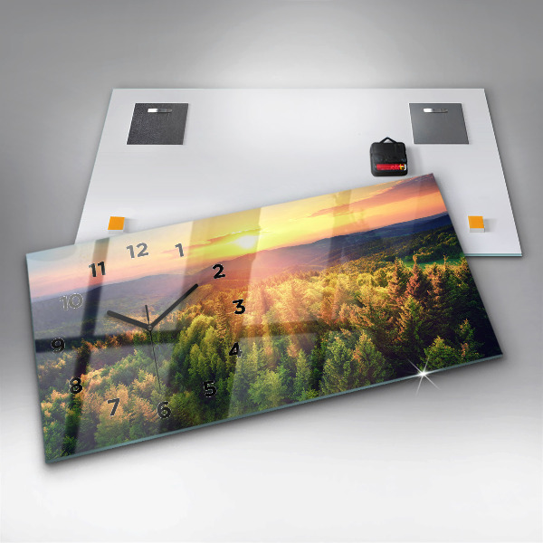 Horloge rectangulaire horizontale Coucher de soleil sur les collines