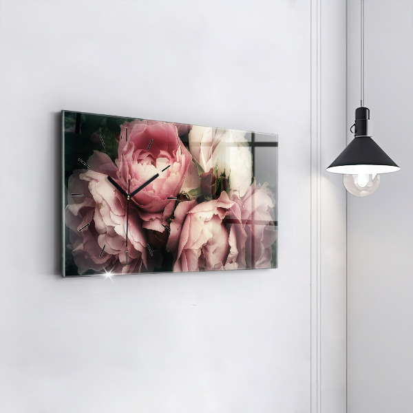 Horloge murale horizontale Bouquet de roses roses