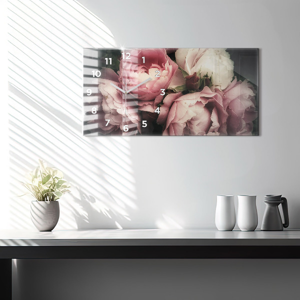 Horloge murale horizontale Bouquet de roses roses