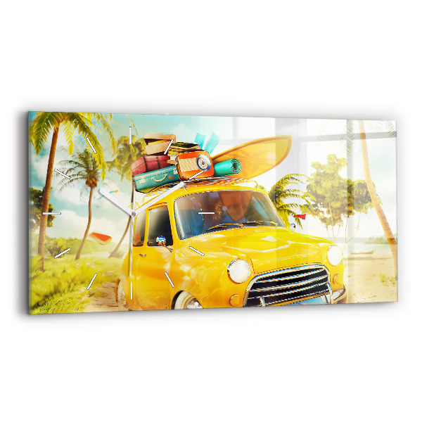 Horloge murale horizontale Voiture avec planche de surf