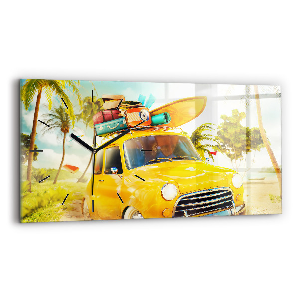 Horloge murale horizontale Voiture avec planche de surf