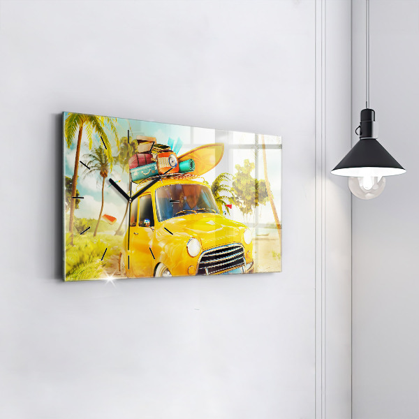 Horloge murale horizontale Voiture avec planche de surf