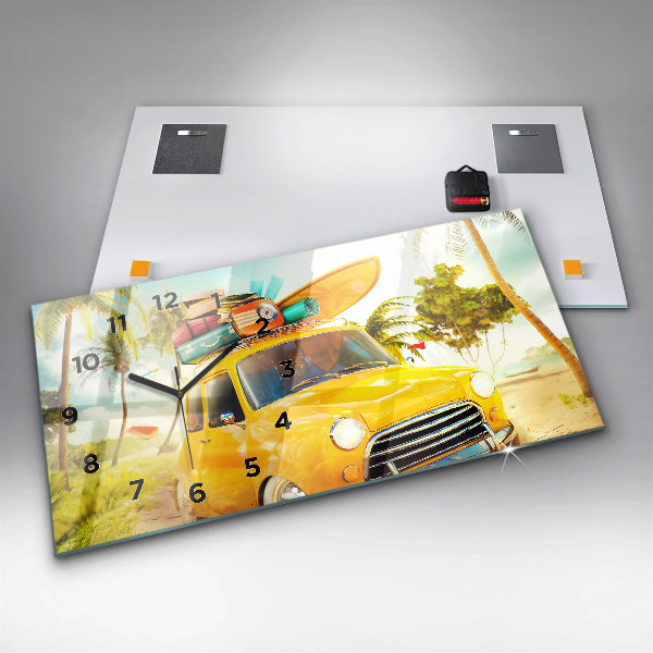 Horloge murale horizontale Voiture avec planche de surf