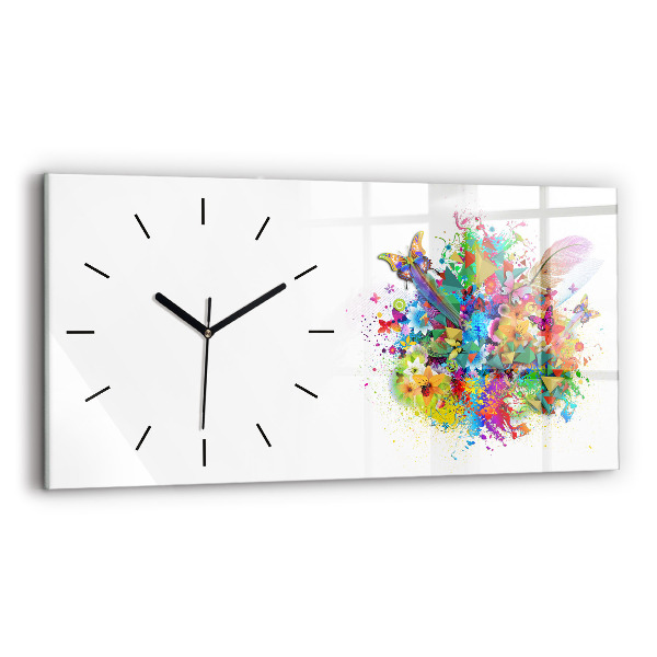 Horloge murale horizontale Harmonie florale avec des papillons