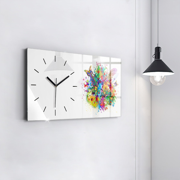 Horloge murale horizontale Harmonie florale avec des papillons