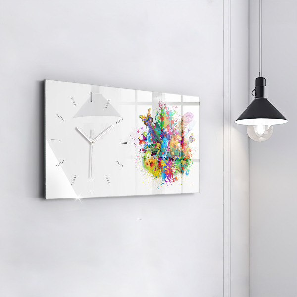 Horloge murale horizontale Harmonie florale avec des papillons