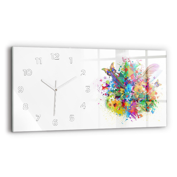 Horloge murale horizontale Harmonie florale avec des papillons