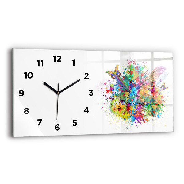 Horloge murale horizontale Harmonie florale avec des papillons