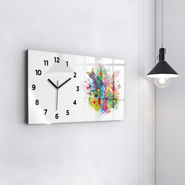 Horloge murale horizontale Harmonie florale avec des papillons