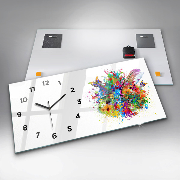 Horloge murale horizontale Harmonie florale avec des papillons