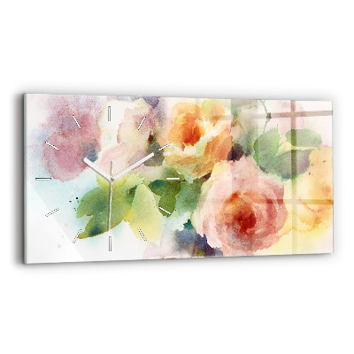 Horloge murale horizontale Aquarelle de roses dans un vase
