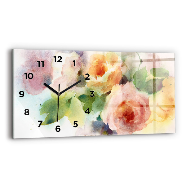 Horloge murale horizontale Aquarelle de roses dans un vase