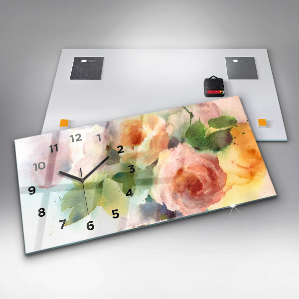 Horloge murale horizontale Aquarelle de roses dans un vase