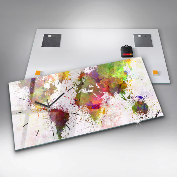 Horloge murale horizontale 'Carte du monde à l''aquarelle'