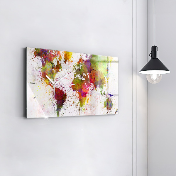 Horloge murale horizontale 'Carte du monde à l''aquarelle'