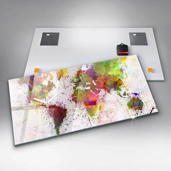 Horloge murale horizontale 'Carte du monde à l''aquarelle'