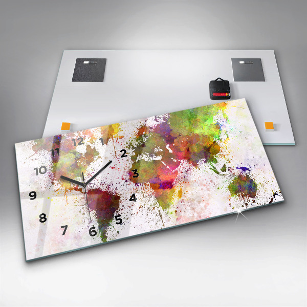 Horloge murale horizontale 'Carte du monde à l''aquarelle'