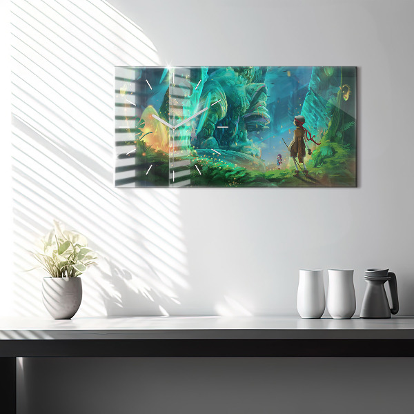 Horloge murale horizontale Enfants dans une forêt de conte de fées