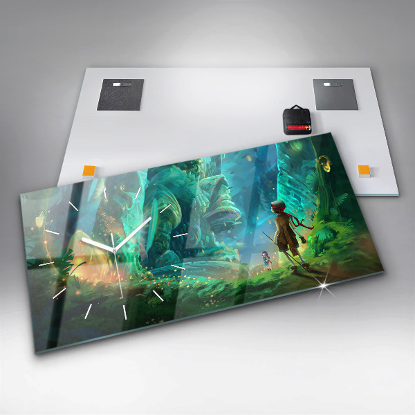 Horloge murale horizontale Enfants dans une forêt de conte de fées