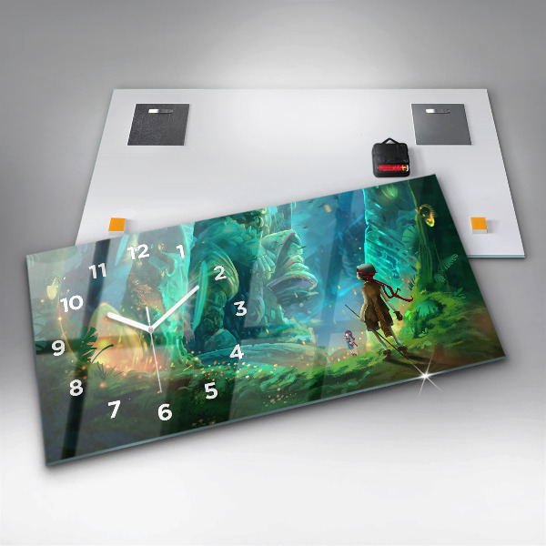 Horloge murale horizontale Enfants dans une forêt de conte de fées