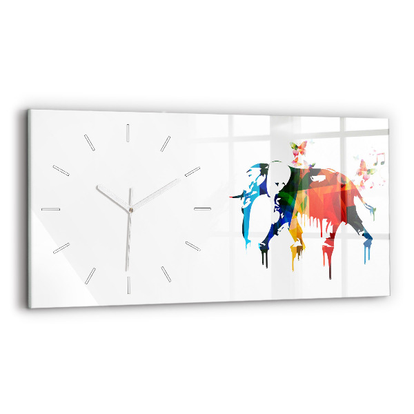 Horloge murale horizontale Éléphant peint en couleurs