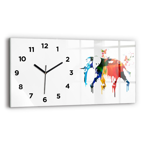 Horloge murale horizontale Éléphant peint en couleurs