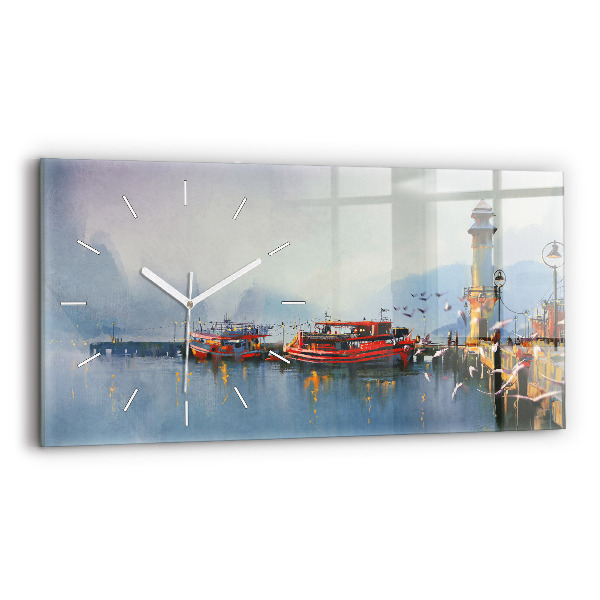 Horloge murale horizontale Bateau de pêche au port