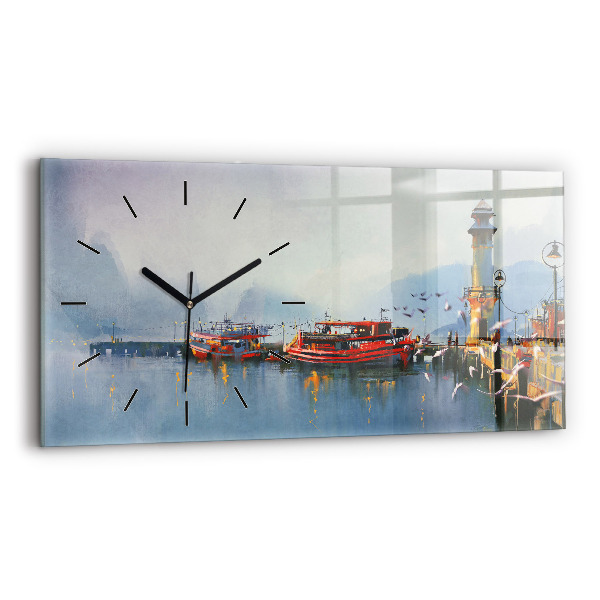 Horloge murale horizontale Bateau de pêche au port