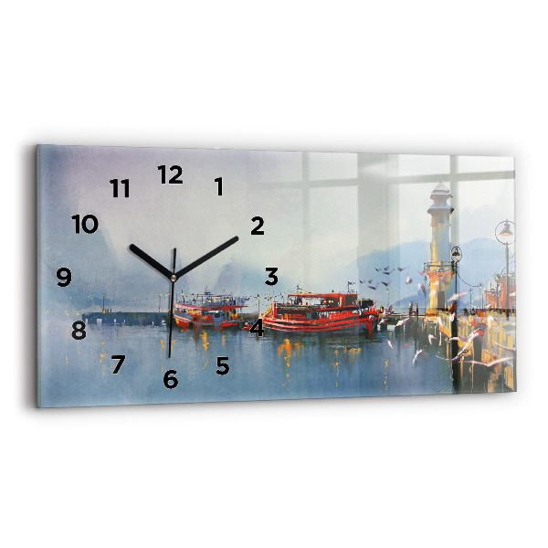 Horloge murale horizontale Bateau de pêche au port