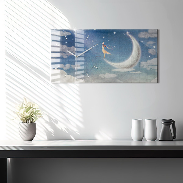 Horloge murale horizontale Fille sur la lune