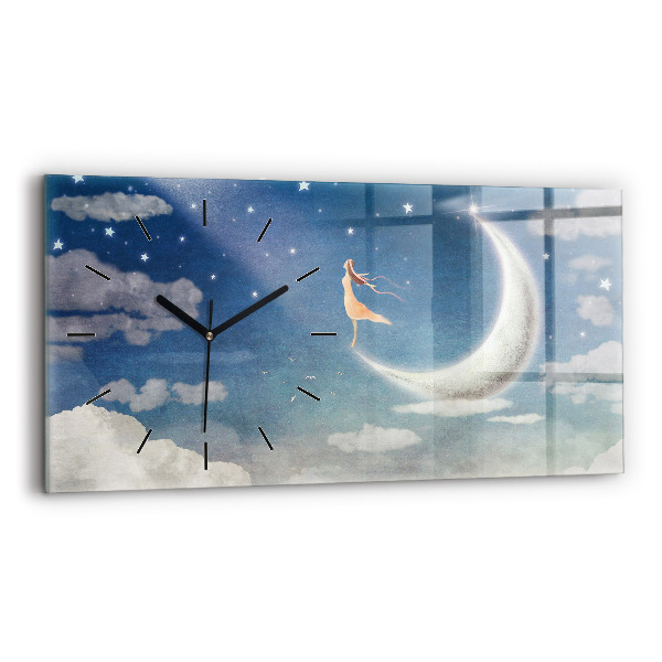 Horloge murale horizontale Fille sur la lune