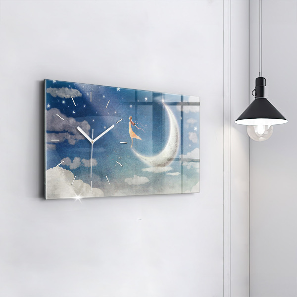 Horloge murale horizontale Fille sur la lune