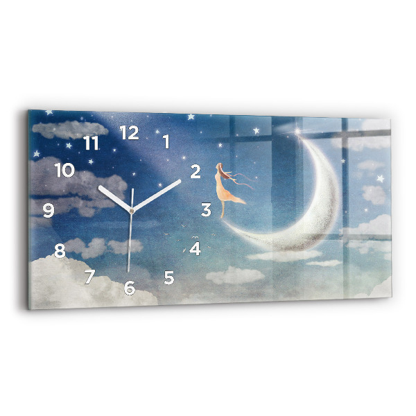 Horloge murale horizontale Fille sur la lune