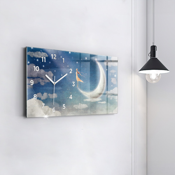 Horloge murale horizontale Fille sur la lune