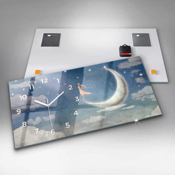 Horloge murale horizontale Fille sur la lune