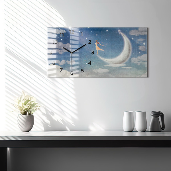 Horloge murale horizontale Fille sur la lune