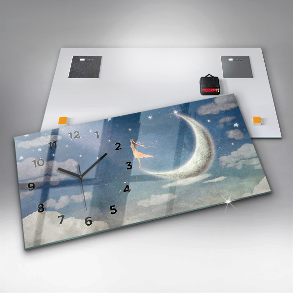 Horloge murale horizontale Fille sur la lune