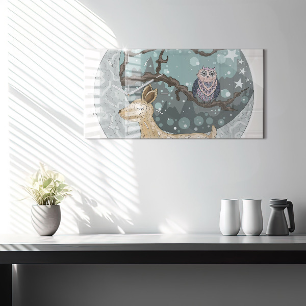 Horloge murale horizontale Animaux nocturnes Lune