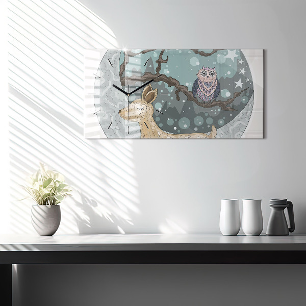 Horloge murale horizontale Animaux nocturnes Lune