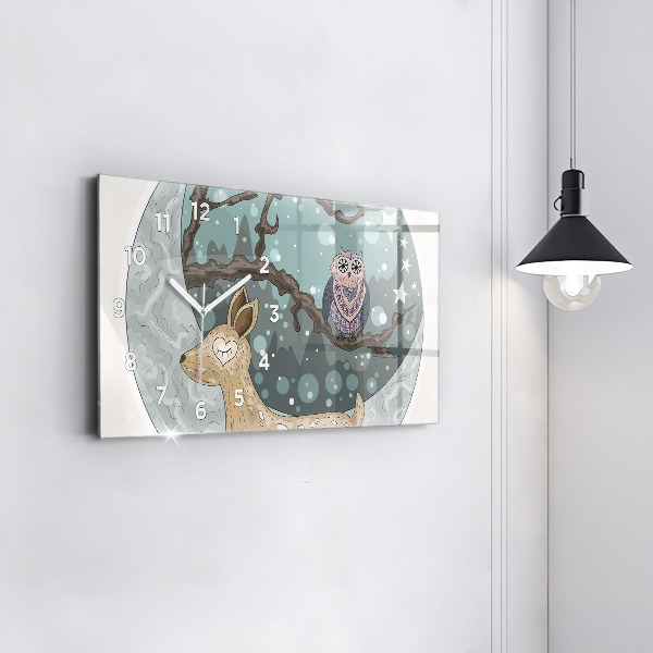 Horloge murale horizontale Animaux nocturnes Lune