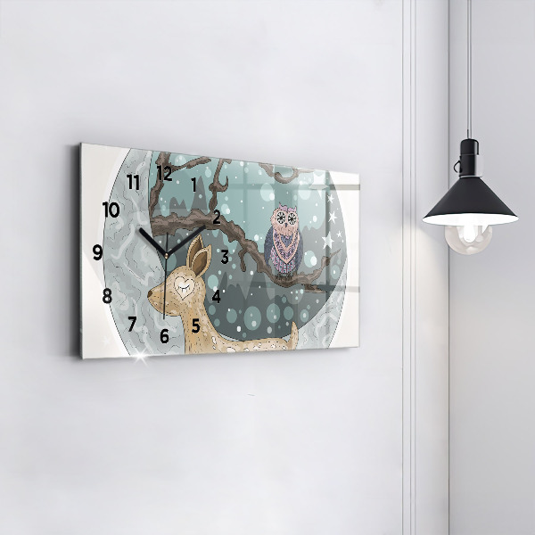 Horloge murale horizontale Animaux nocturnes Lune