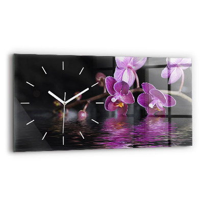 Horloge rectangulaire horizontale 'Fleur d''orchidée sur l''eau'