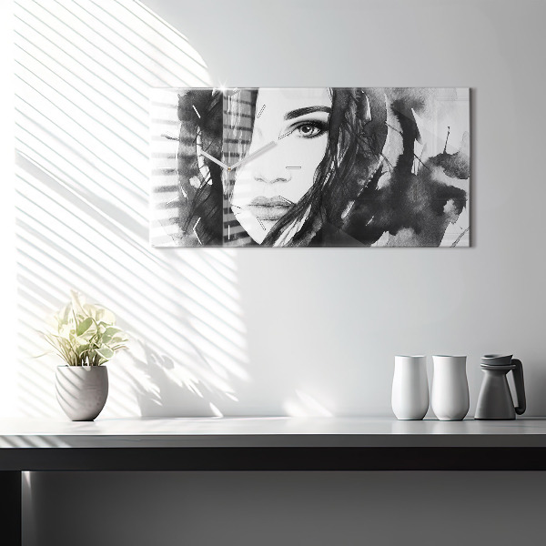 Horloge murale horizontale Portrait de femme aquarelle