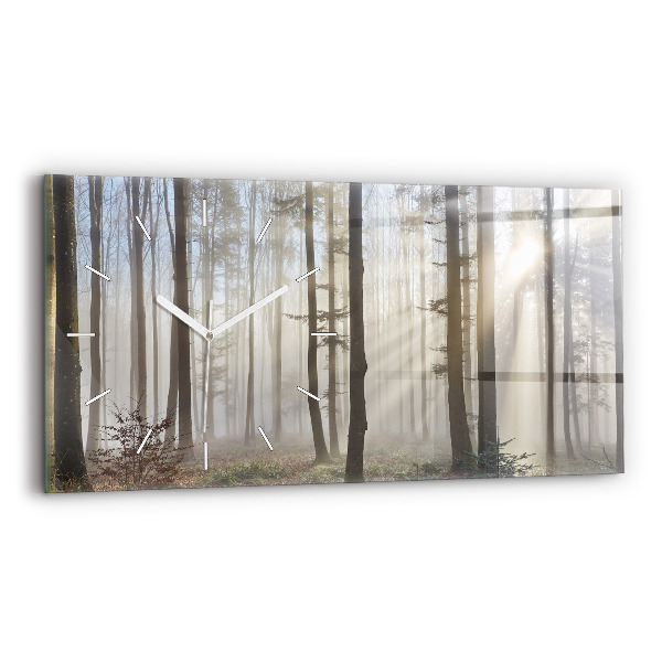 Horloge murale horizontale Forêt dans le brouillard