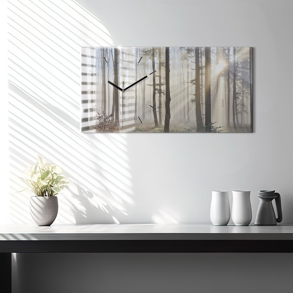 Horloge murale horizontale Forêt dans le brouillard